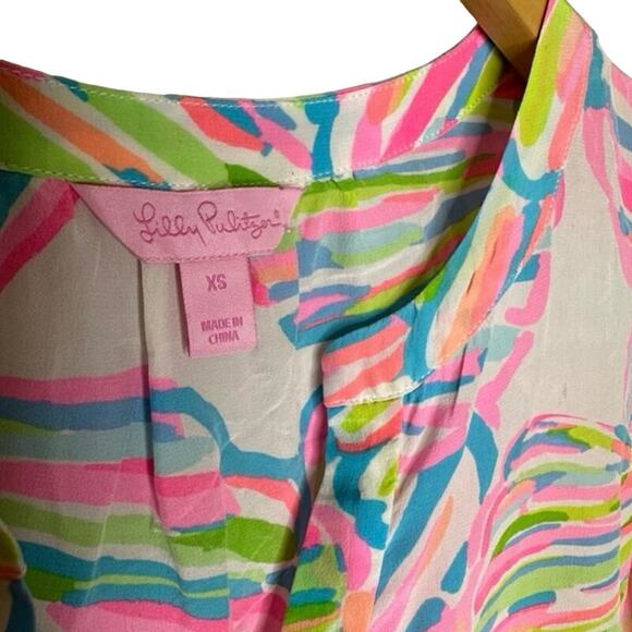 Lilly Pulitzer Pink Green Shellebrate Seashell Essie Top Sleeveless Size XS - Picture 9 of 12